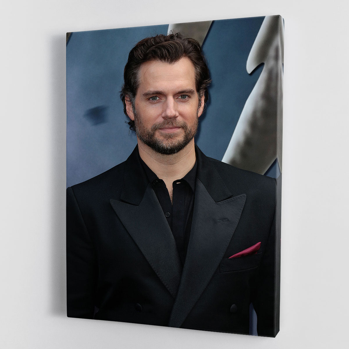 Canvas print of Henry Cavill at a movie premiere, showcasing vibrant colors and detailed imagery.