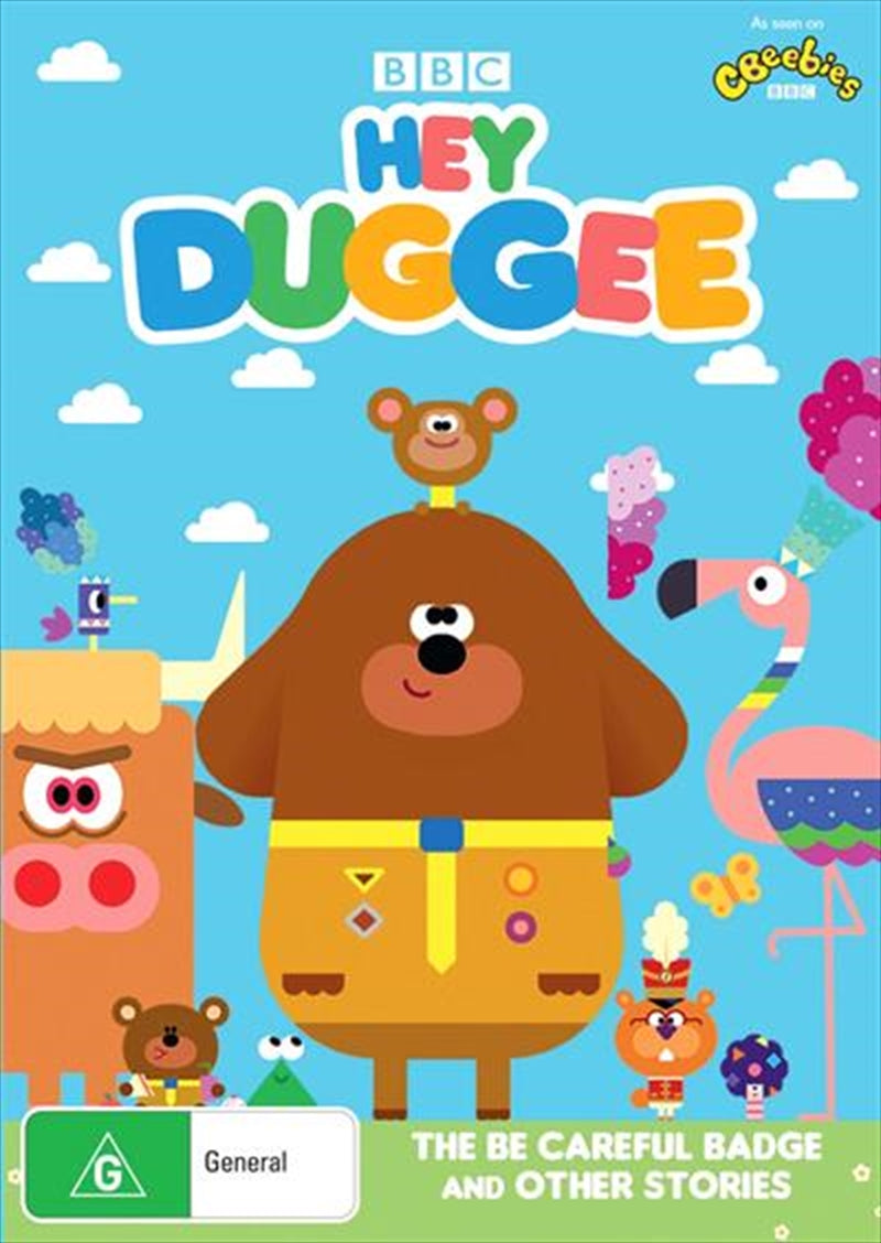 Hey Duggee - The Be Careful Badge DVD cover featuring Duggee and Squirrels decorating for Christmas.