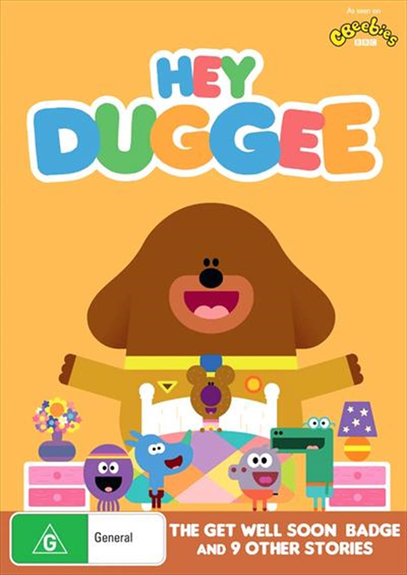 Hey Duggee - The Get Well Soon Badge DVD cover featuring Duggee and Squirrel Club members on an adventure.