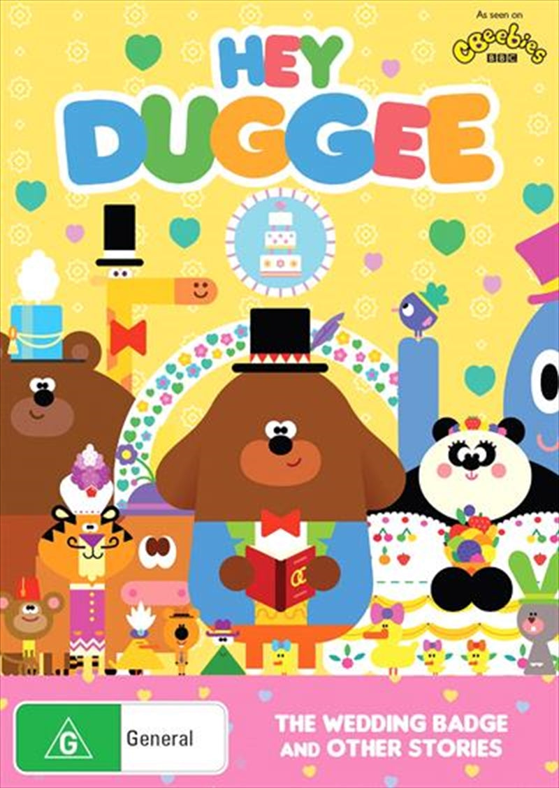 Hey Duggee - The Wedding Badge DVD cover featuring Duggee and the Squirrels in colorful adventure scenes.