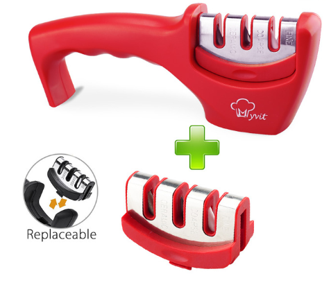 High Quality 3-stage Household Kitchen Fast Knife Sharpener with ergonomic handle and non-slip base, designed for sharpening various knife types.