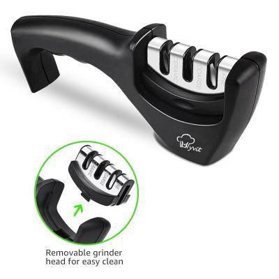 High Quality 3-stage Household Kitchen Fast Knife Sharpener with ergonomic handle and non-slip base, designed for sharpening various knife types.