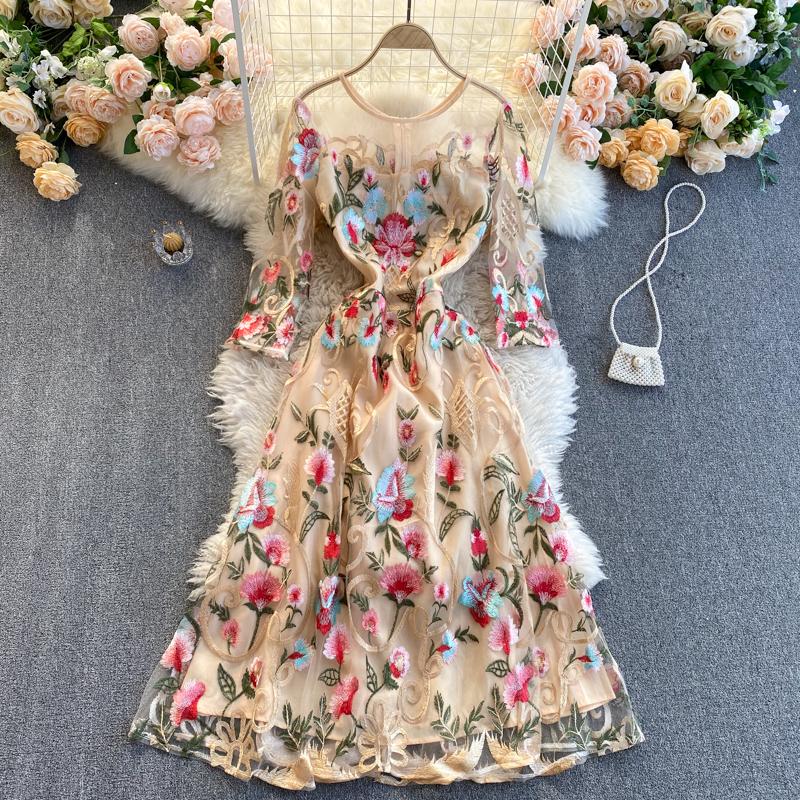 High Quality Mesh Embroidery Dress for women, featuring elegant embroidery and a comfortable A-line silhouette, perfect for summer occasions.