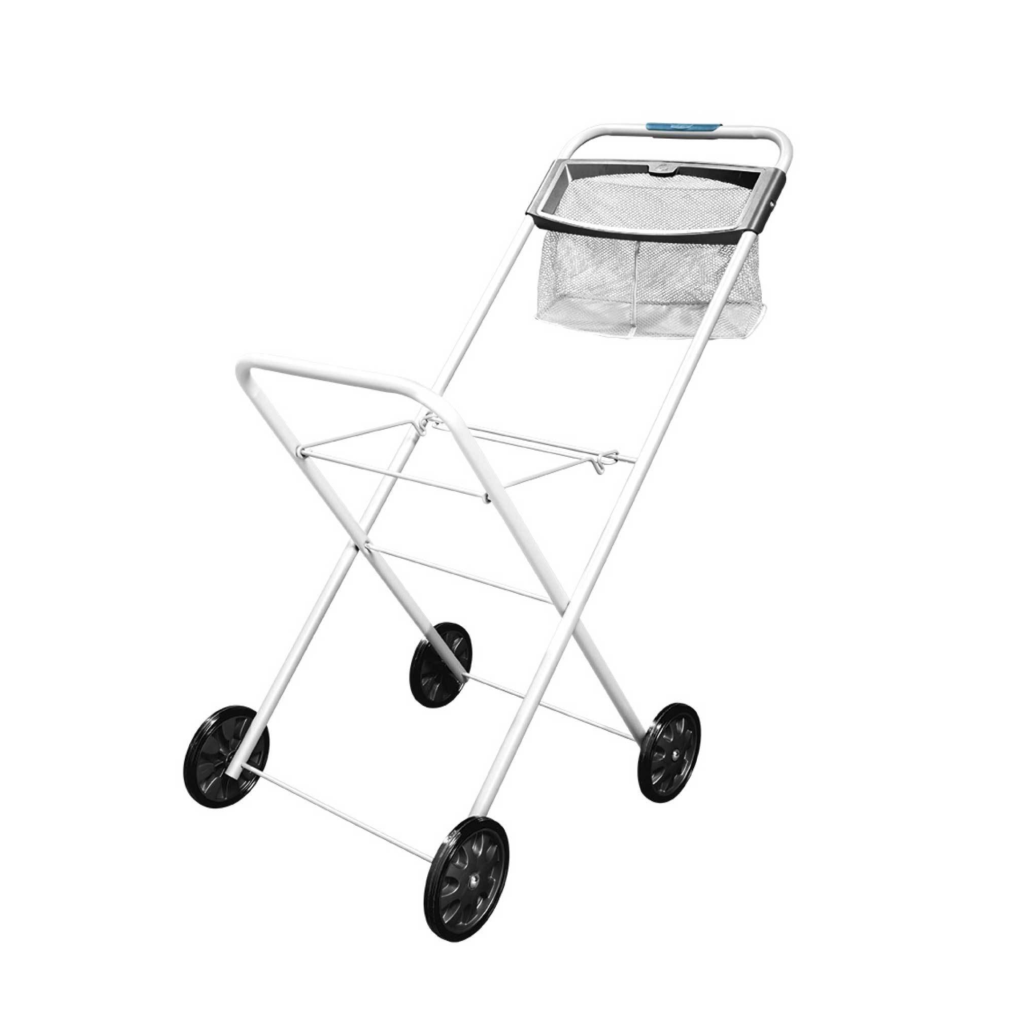 Hills Premium Laundry Trolley in white and grey, featuring an integrated peg basket and collapsible design for easy storage.