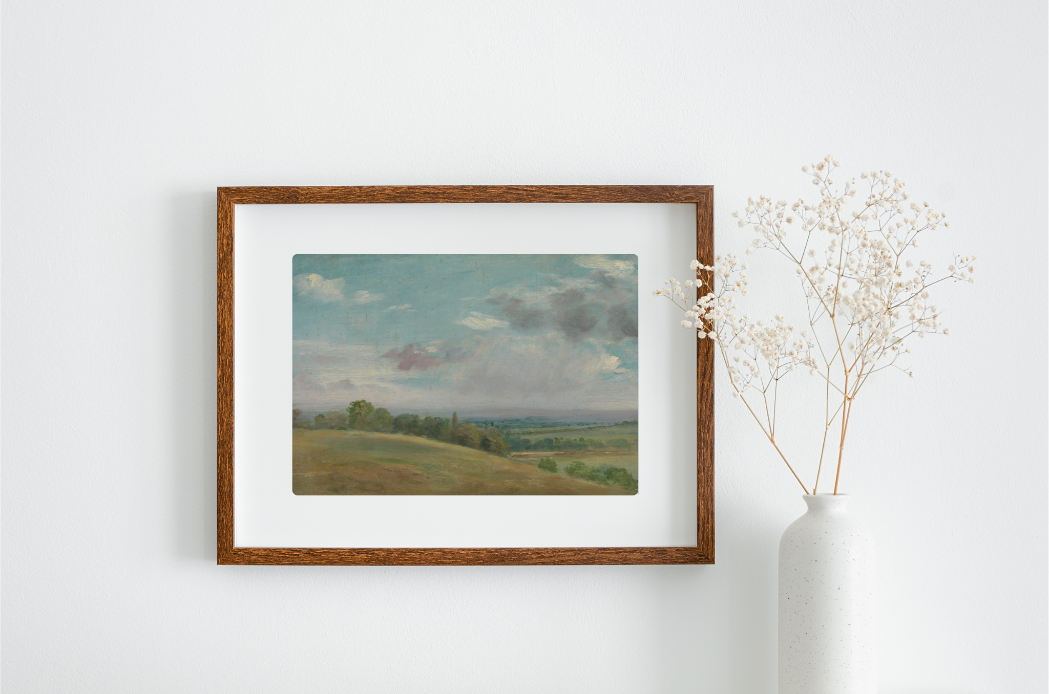 A vibrant Hillside Landscape Art Print showcasing rich colors and intricate details on museum-grade canvas, perfect for home decor.