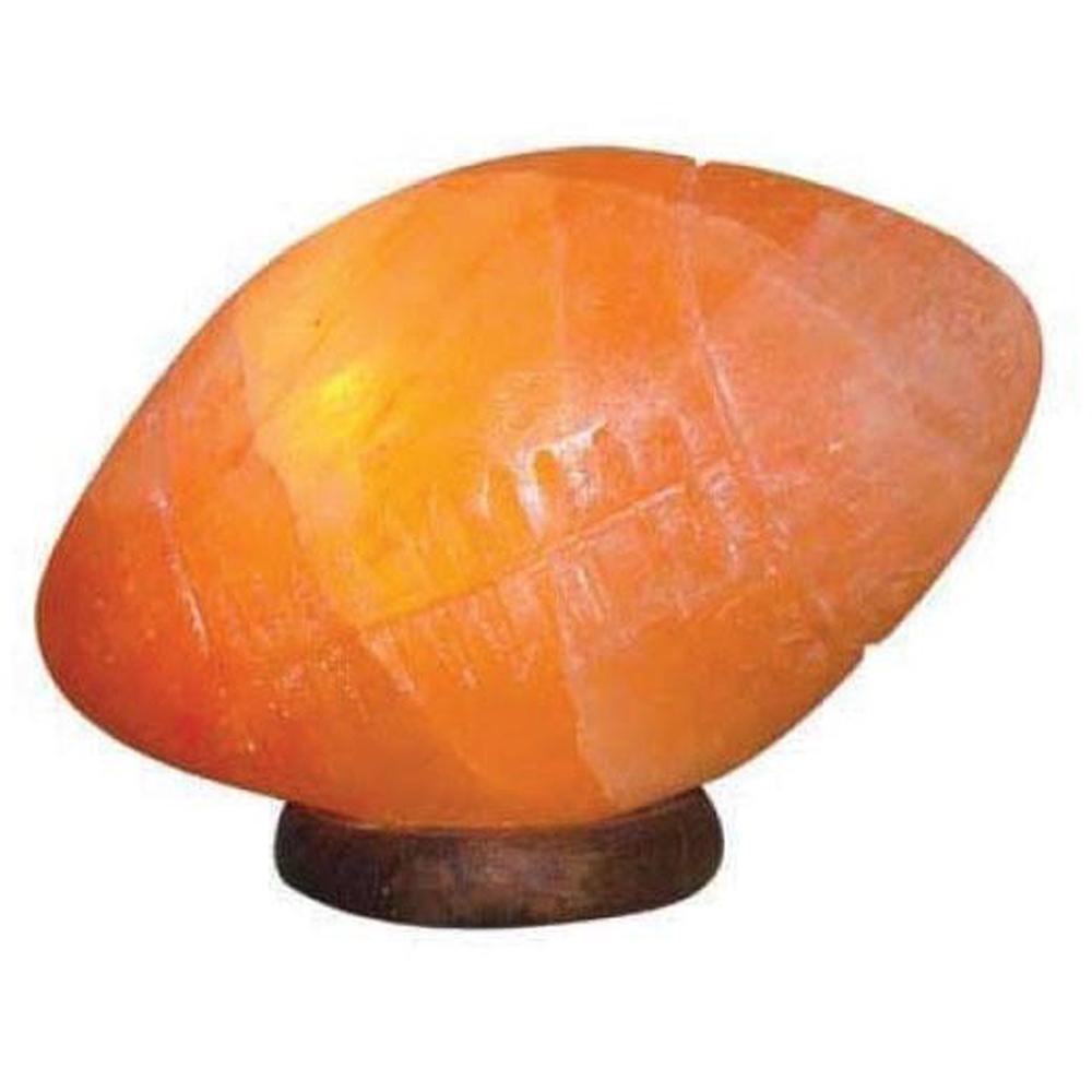 Himalayan Pink Salt Lamp in rugby ball shape, showcasing its natural carved texture and warm glow.