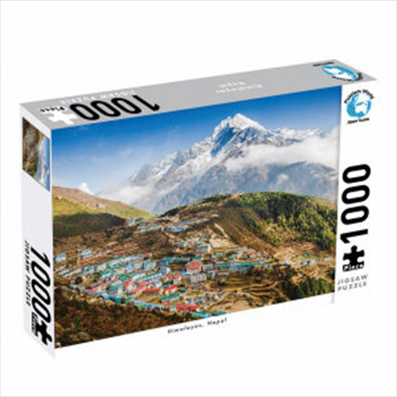 A beautifully designed 1000 piece jigsaw puzzle featuring the majestic Himalayas and a quaint village in Nepal.