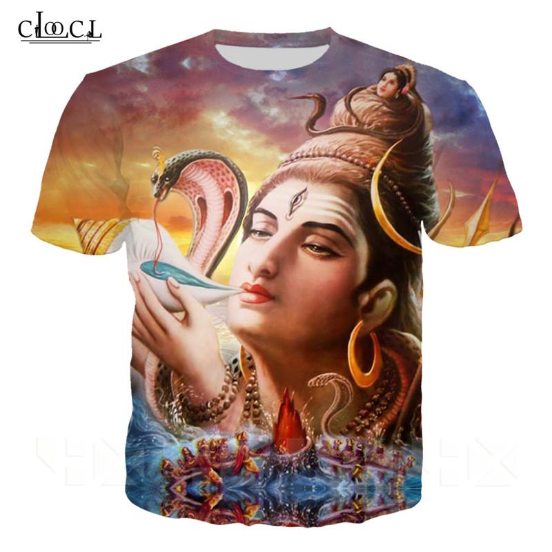 A stylish 3D printed T-shirt featuring Lord Shiva, designed for both men and women, showcasing vibrant colors and intricate details.