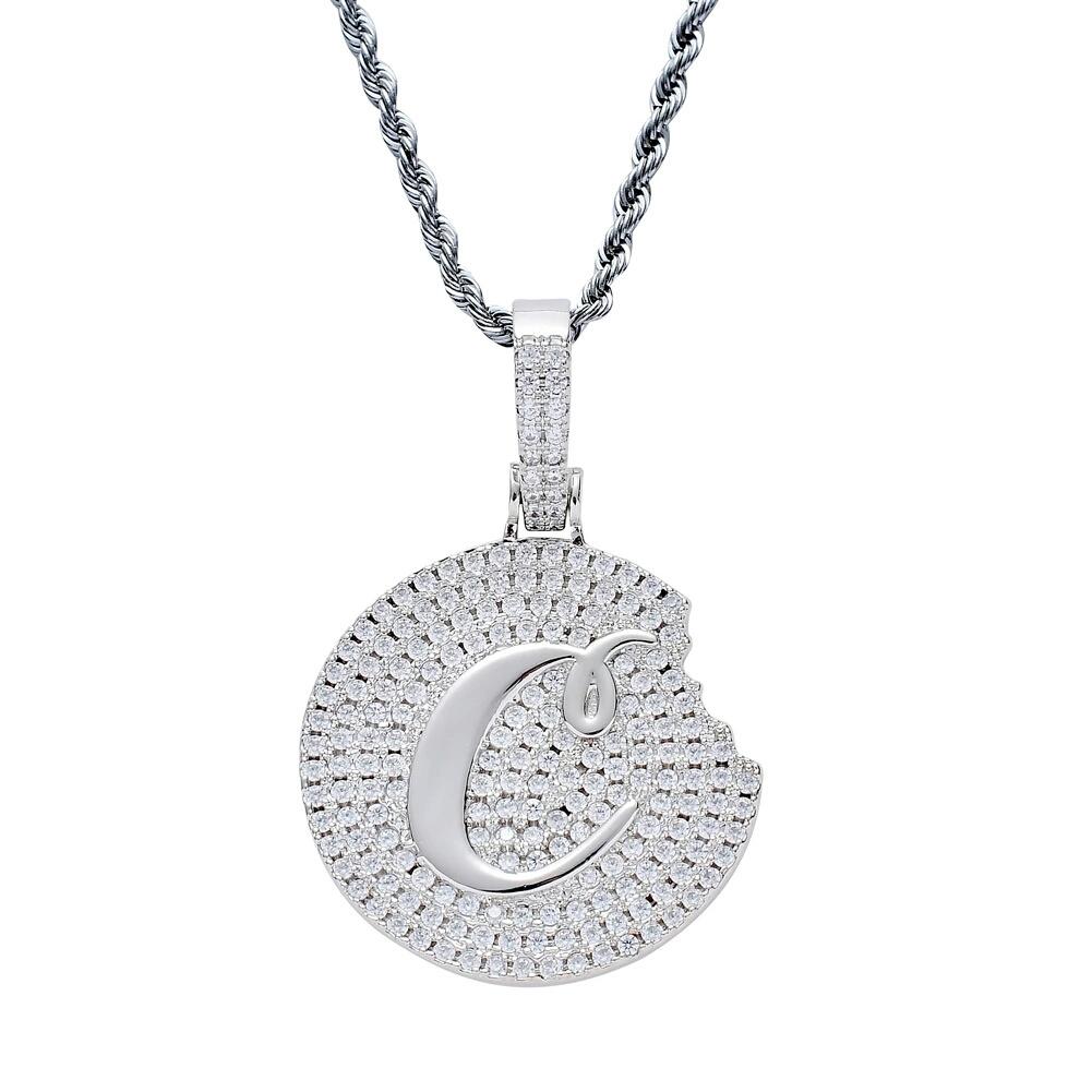 Hip hop cookie diamonds pendant necklace featuring luxury crystal accents and 18K gold plating, displayed elegantly on a neutral background.