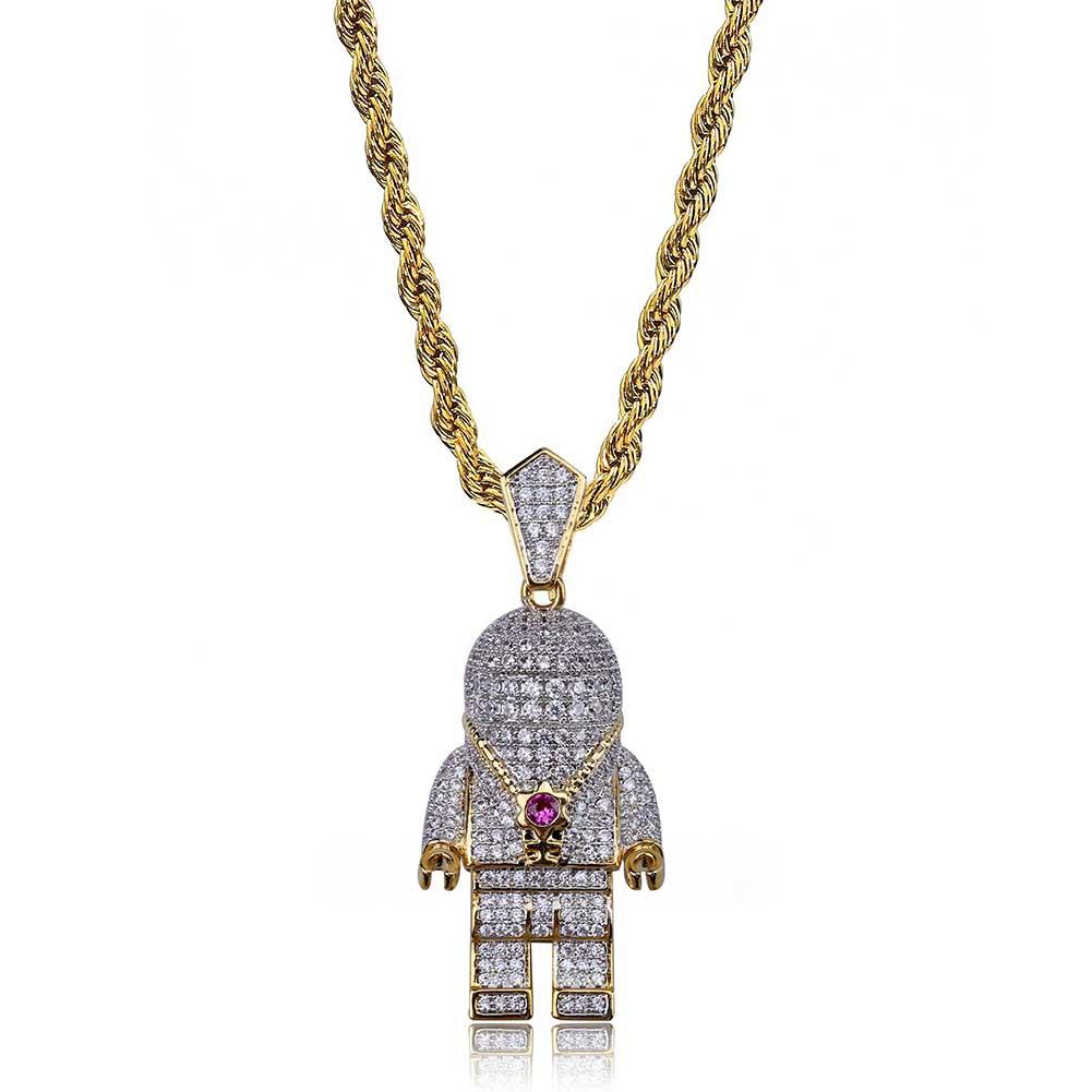 Hip Hop Street Gold Silver Color Plated Spaceman Necklace featuring an astronaut pendant with micro pave cubic zirconia.