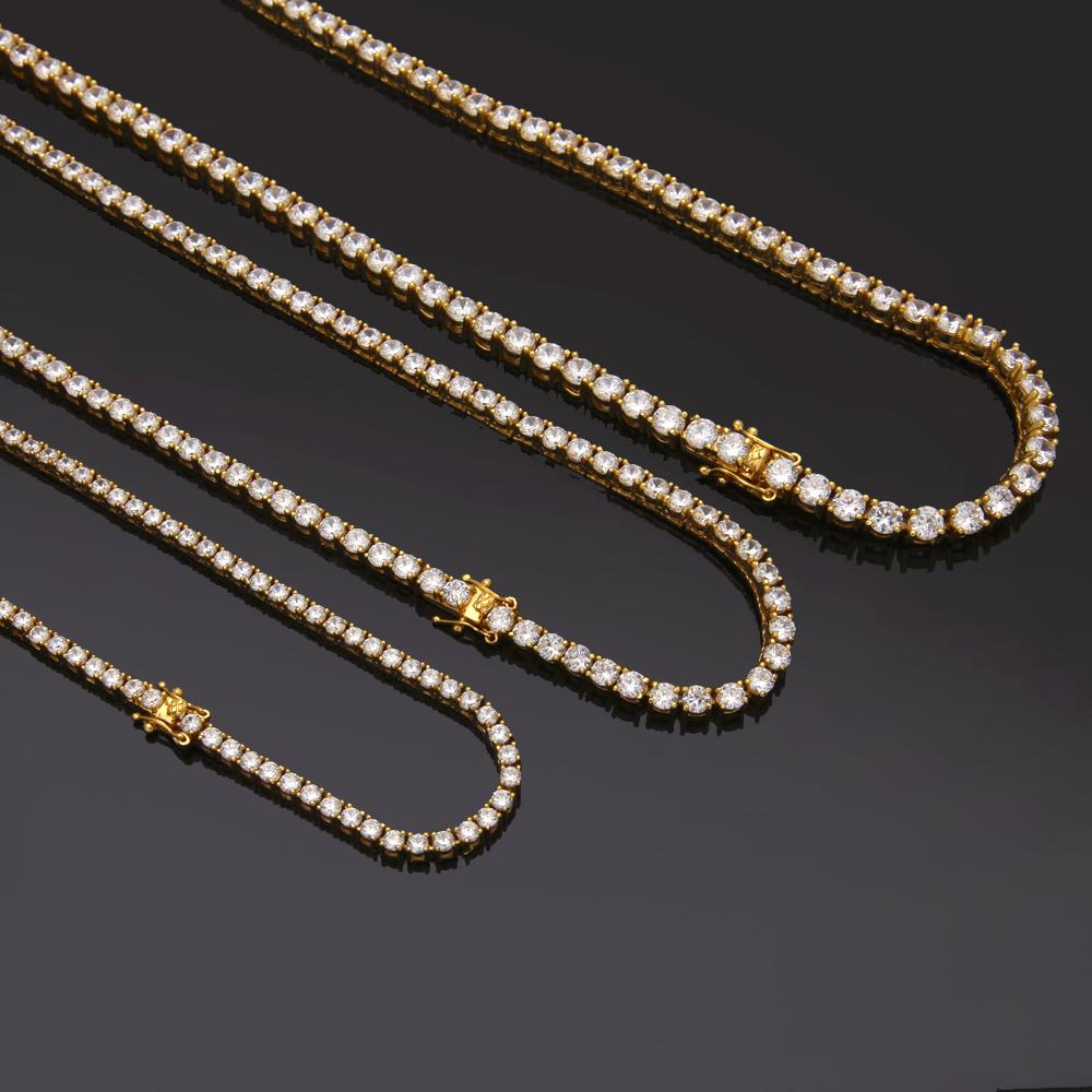 HipHop Gold Silver 3mm 4mm 5mm 6mm Cubic Zircon Men Tennis Chain showcasing its elegant design and sparkling cubic zirconia stones.