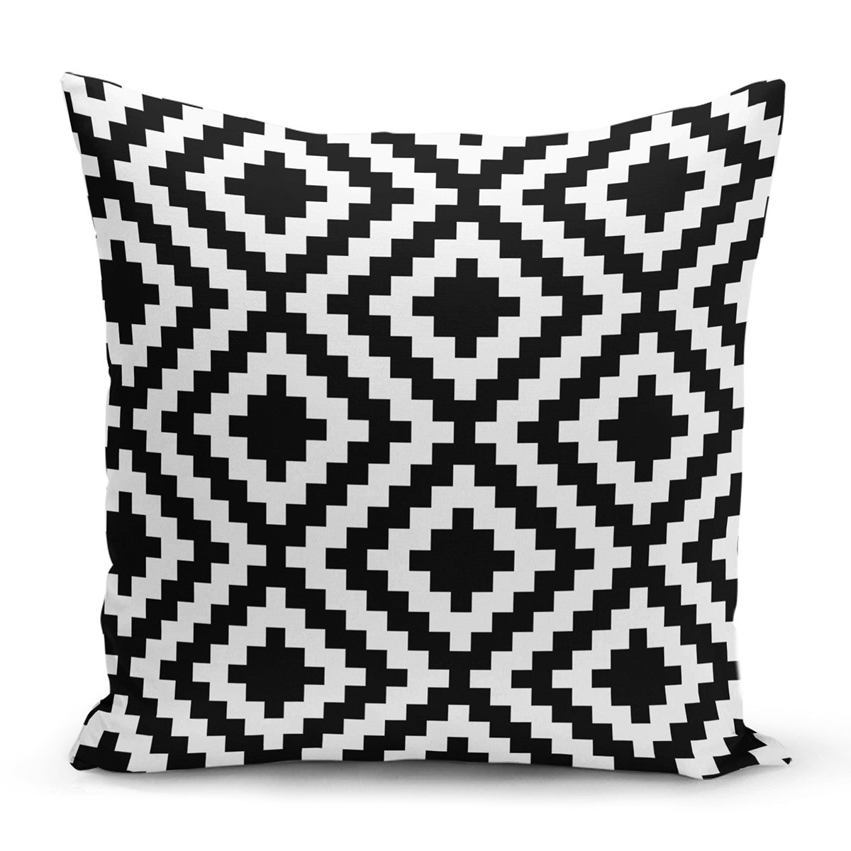 Stylish black and white decorative throw pillow cover with zipper, suitable for indoor and outdoor use.