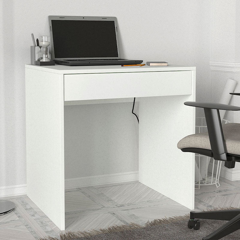 Home Desk LUANA in white melamine finish, featuring a spacious drawer and modern design, ideal for home and office use.