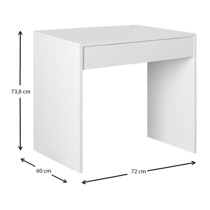 Home Desk LUANA in white melamine finish, featuring a spacious drawer and modern design, ideal for home and office use.