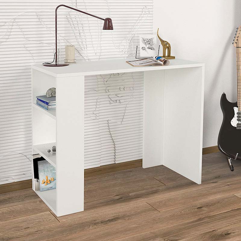 Home Desk MARINA in white melamine finish, featuring a modern design and compact dimensions of 90x40x74 cm.