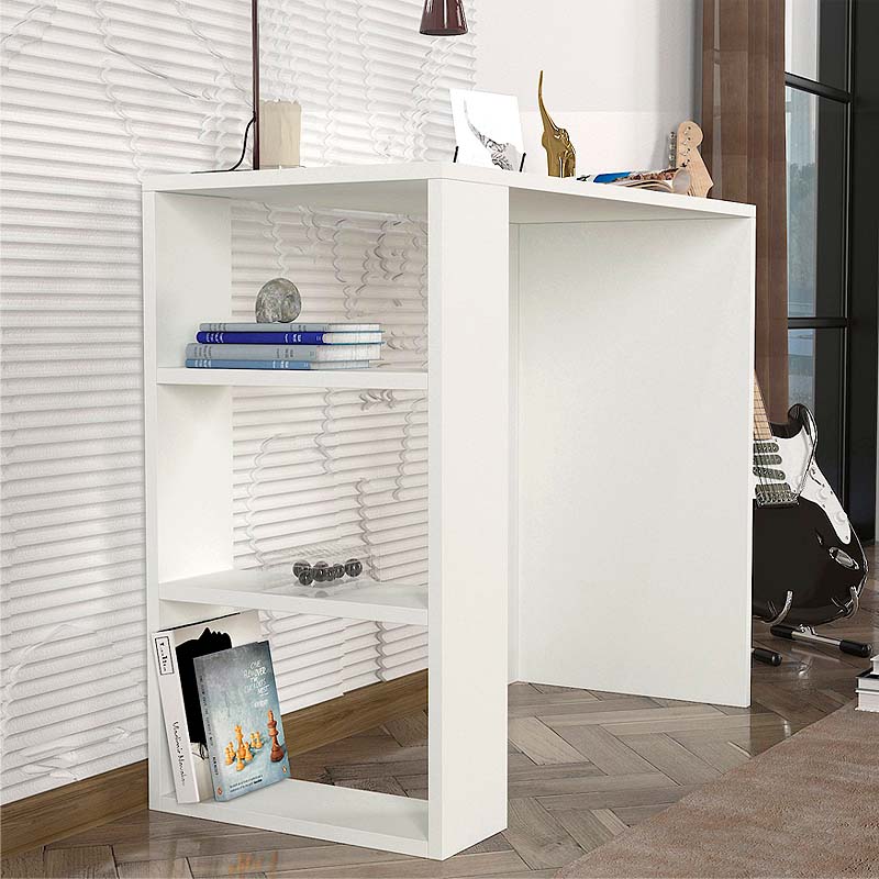 Home Desk MARINA in white melamine finish, featuring a modern design and compact dimensions of 90x40x74 cm.