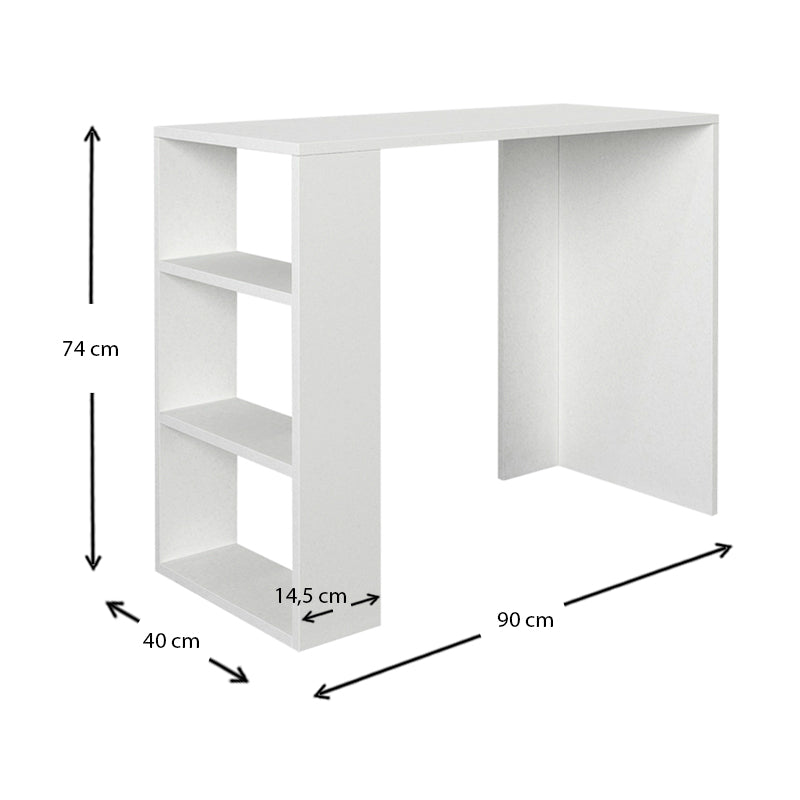 Home Desk MARINA in white melamine finish, featuring a modern design and compact dimensions of 90x40x74 cm.