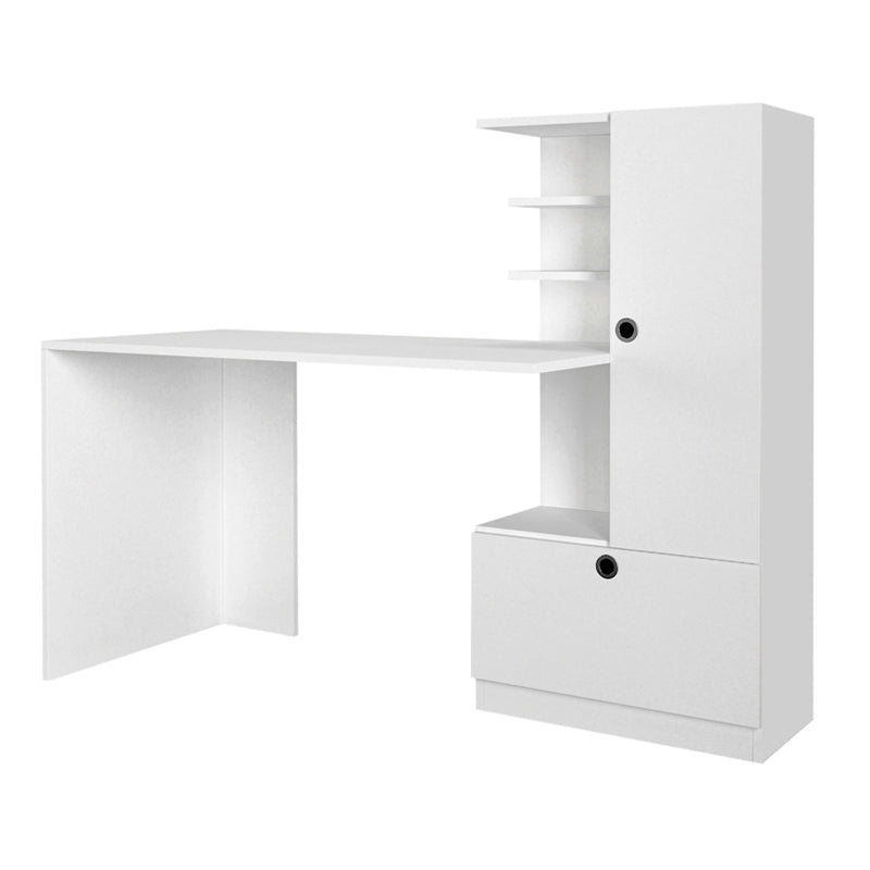 Home Desk Set CLARICE in white melamine, featuring spacious design and eco-friendly materials.