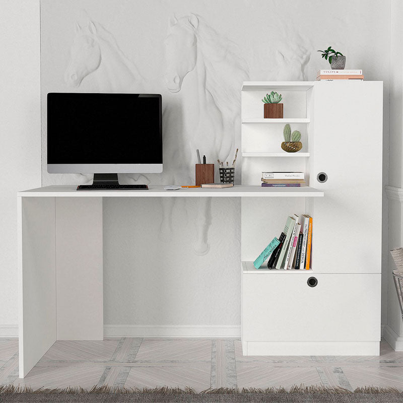 Home Desk Set CLARICE in white melamine, featuring spacious design and eco-friendly materials.