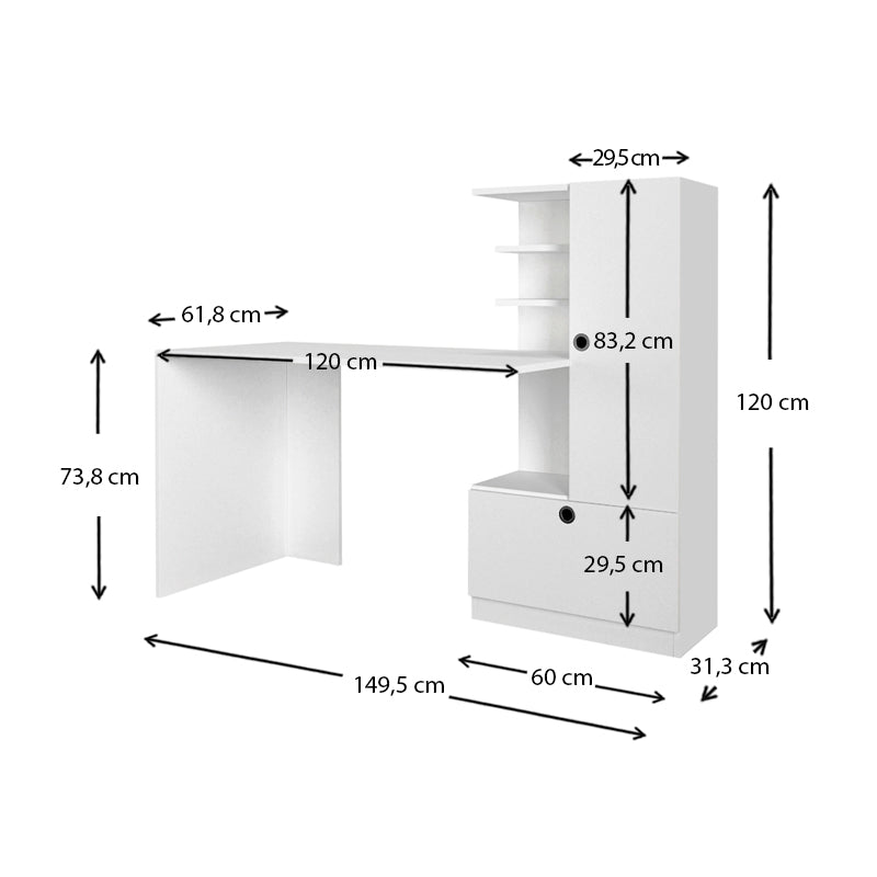 Home Desk Set CLARICE in white melamine, featuring spacious design and eco-friendly materials.