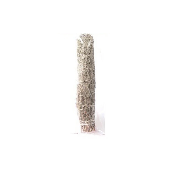 A thick Desert Sage Smudge Stick Bundle measuring 8-9.5 inches, hand-harvested and ready for cleansing rituals.