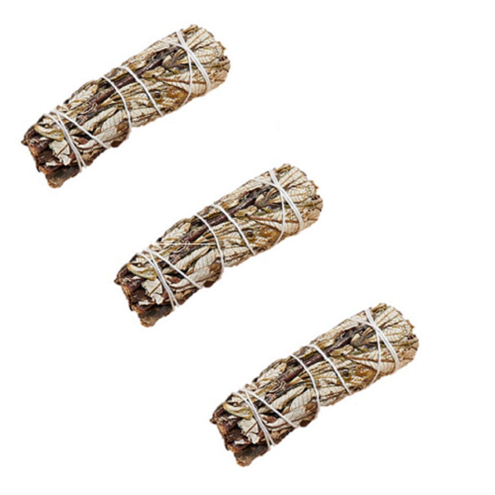 A 3-inch bundle of Yerba Santa smudging herb sticks tied with cotton string, showcasing its natural texture and earthy color.