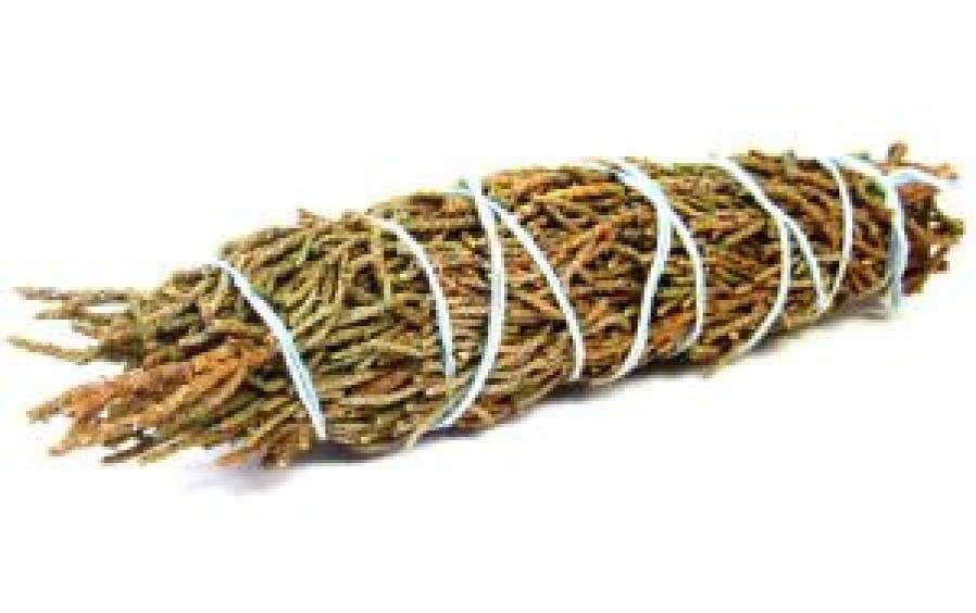 A 3.0-inch juniper smudge stick bundle, featuring aromatic evergreen herbs, ideal for cleansing and purifying spaces.