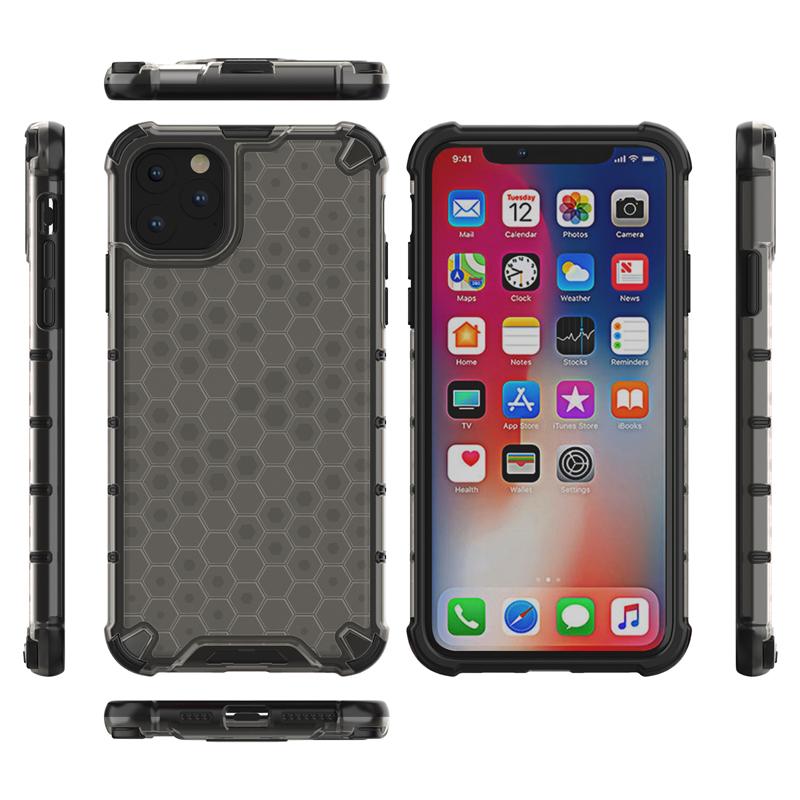 Honeycomb Rugged Hybrid Armor Case for iPhone 11 Pro Max, showcasing its durable design and kickstand feature.