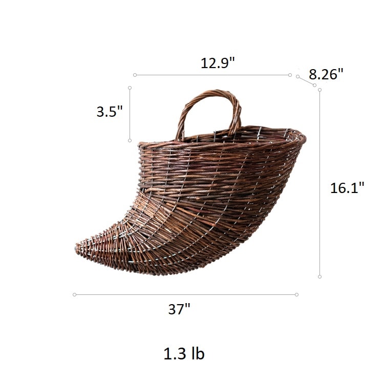 Horn Shape Willow Hanging Basket Planter in brown, showcasing its unique design and natural material.