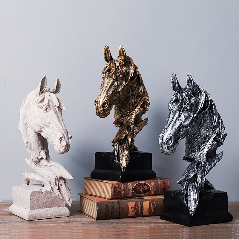 A beautifully hand-painted horse head statue, showcasing intricate details and elegant design, perfect for home decor.