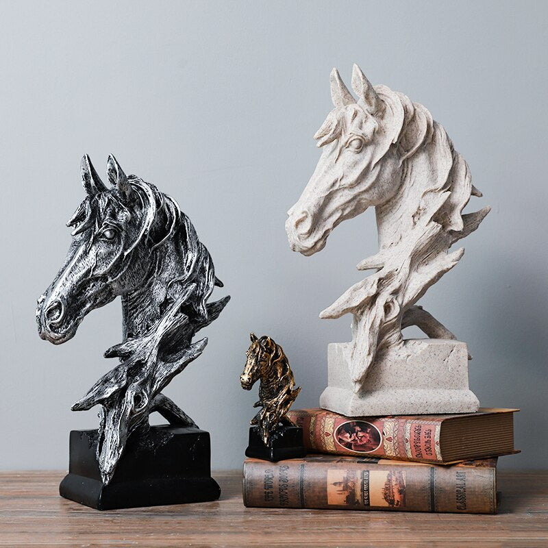 A beautifully hand-painted horse head statue, showcasing intricate details and elegant design, perfect for home decor.