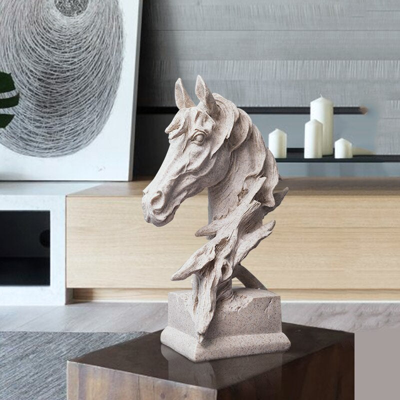 A beautifully hand-painted horse head statue, showcasing intricate details and elegant design, perfect for home decor.