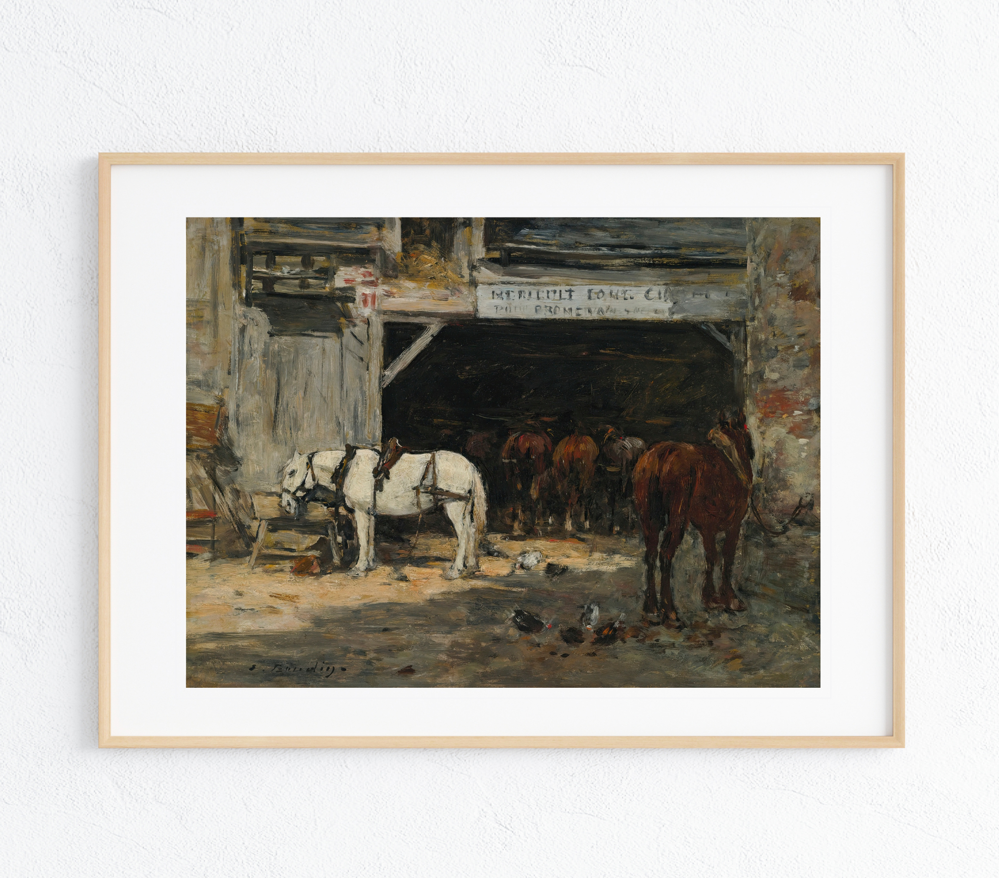 A vibrant Horse & Stables Art Print showcasing a breathtaking landscape with rich colors and intricate details on museum-grade canvas.