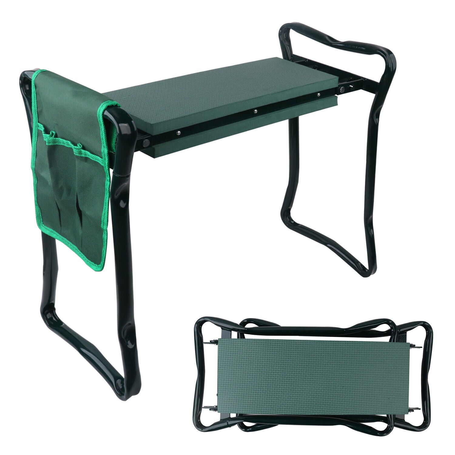 HORUSDY Garden Kneeler Bench with soft pad seat, foldable design, and tool pouch, ideal for gardening comfort and convenience.