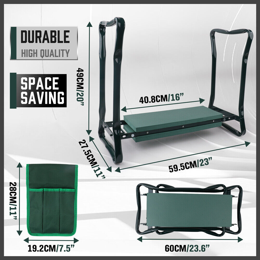 HORUSDY Garden Kneeler Bench with soft pad seat, foldable design, and tool pouch, ideal for gardening comfort and convenience.