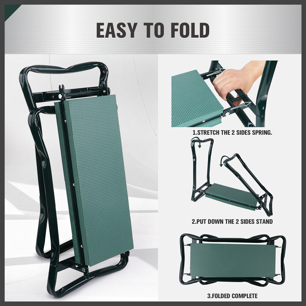 HORUSDY Garden Kneeler Bench with soft pad seat, foldable design, and tool pouch, ideal for gardening comfort and convenience.