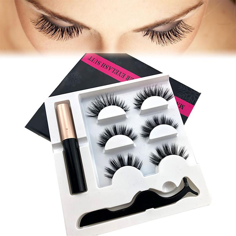 Hot 5 Magnet Eyelash Magnetic Liquid Eyeliner with three pairs of magnetic false eyelashes displayed elegantly.