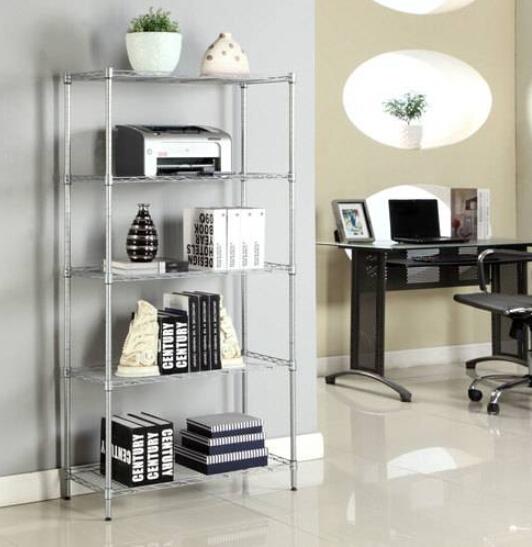 Rectangle Carbon Steel Metal Assembly rack with five adjustable shelves, ideal for versatile storage solutions in various settings.