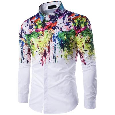 Stylish Hot Spring Autumn Fashion Lapel Men Designer Shirt with dope printed patterns, made from organic cotton, perfect for casual and formal wear.