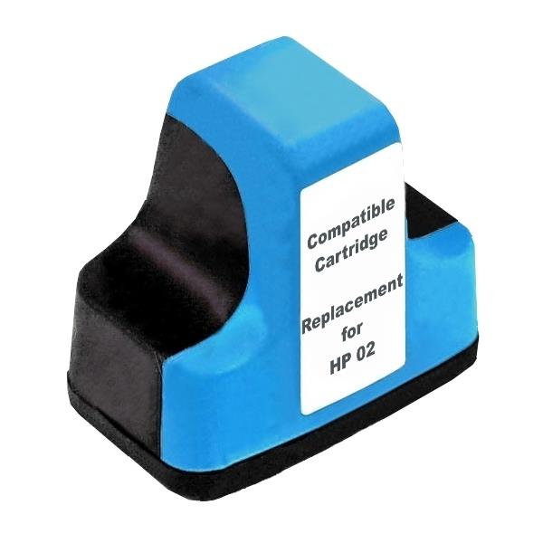 HP Compatible #02 Cyan High Capacity Remanufactured Inkjet Cartridge with vibrant cyan color for quality printing.