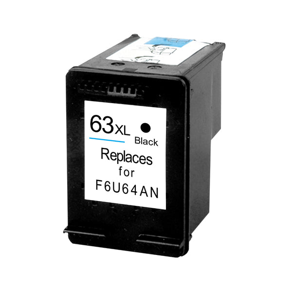 HP Compatible 63XL Black Remanufactured Inkjet Cartridge, designed for various HP printers, showcasing its sleek design and quality.