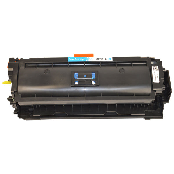 HP Compatible CF361A 508A Cyan Premium Generic Toner cartridge, designed for high-quality printing.