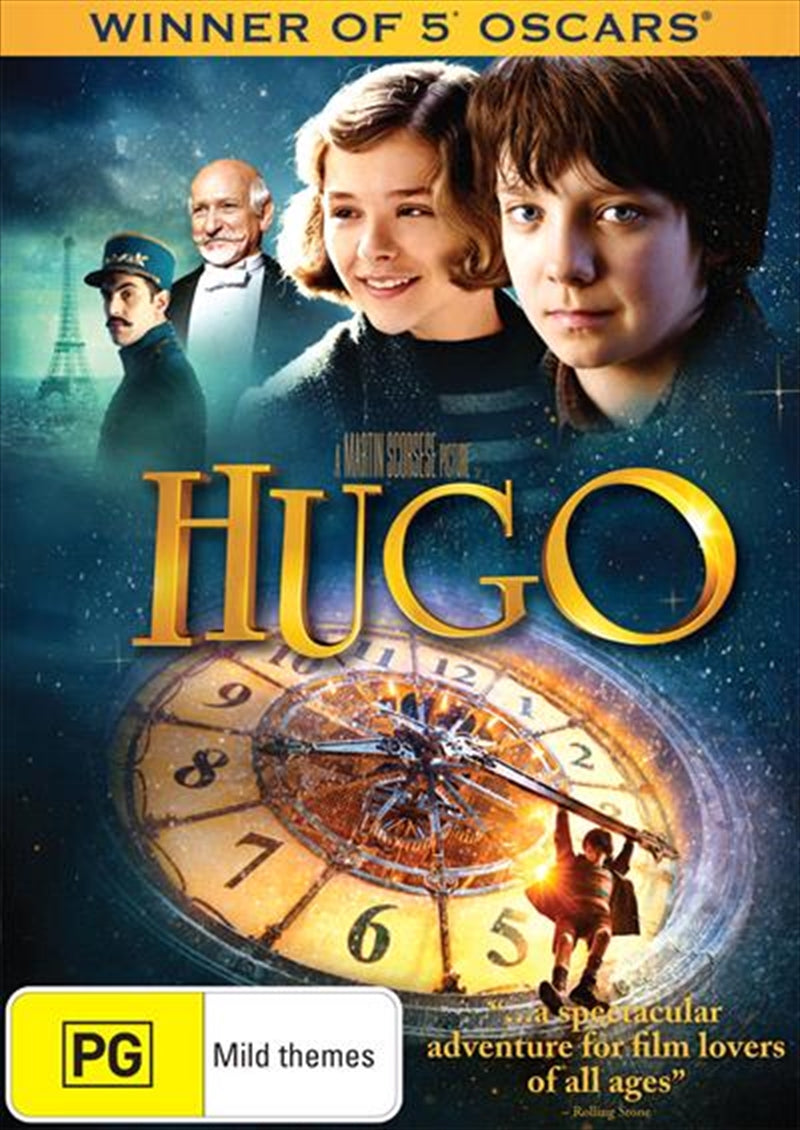 Hugo DVD cover featuring vibrant artwork and engaging characters, perfect for family entertainment.