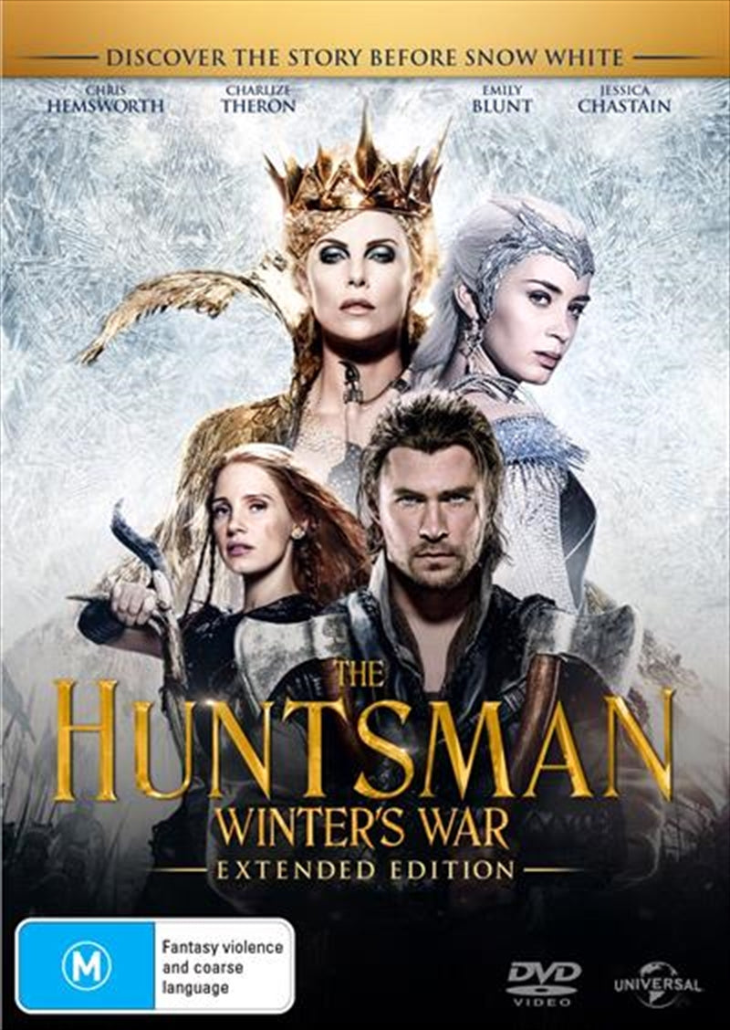 DVD cover of Huntsman - Winter's War featuring Chris Hemsworth and Charlize Theron in a fantasy setting.