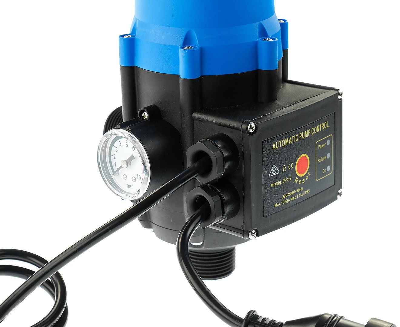 HydroActive Adjustable Pressure Switch for water pump automation, featuring adjustable pressure settings and IP65 protection.