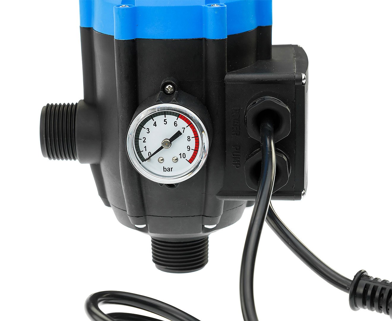 HydroActive Adjustable Pressure Switch for water pump automation, featuring adjustable pressure settings and IP65 protection.