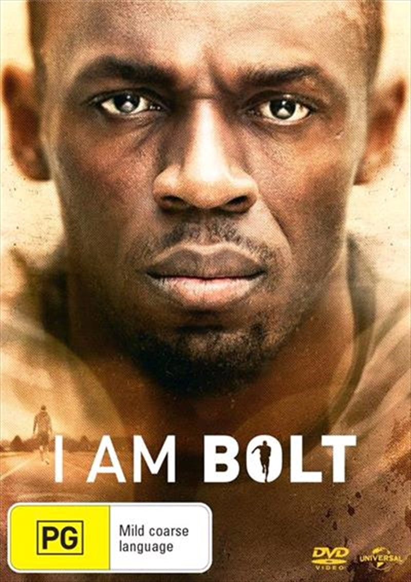 I Am Bolt DVD cover featuring Usain Bolt in action, showcasing his athletic prowess and charismatic personality.