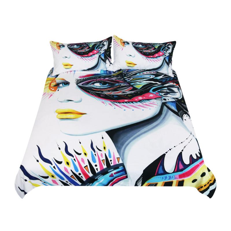 Colorful abstract face bedding set.