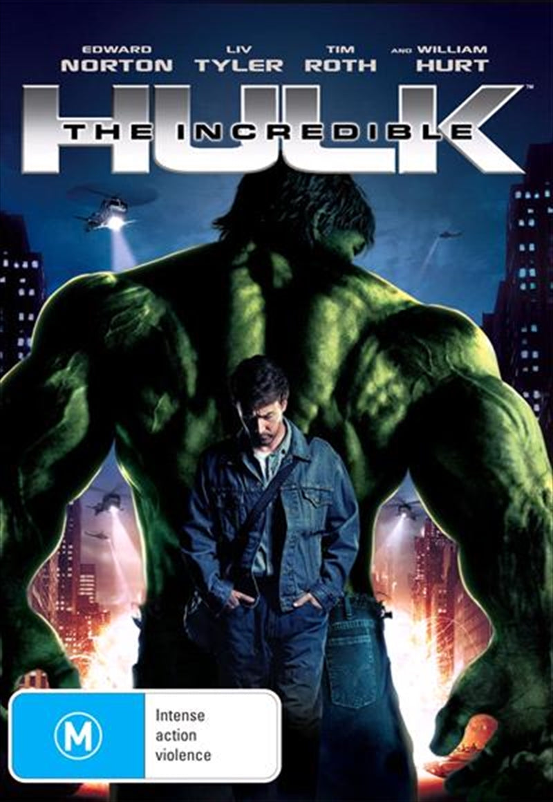 The Incredible Hulk DVD cover featuring Bruce Banner and The Hulk in action.