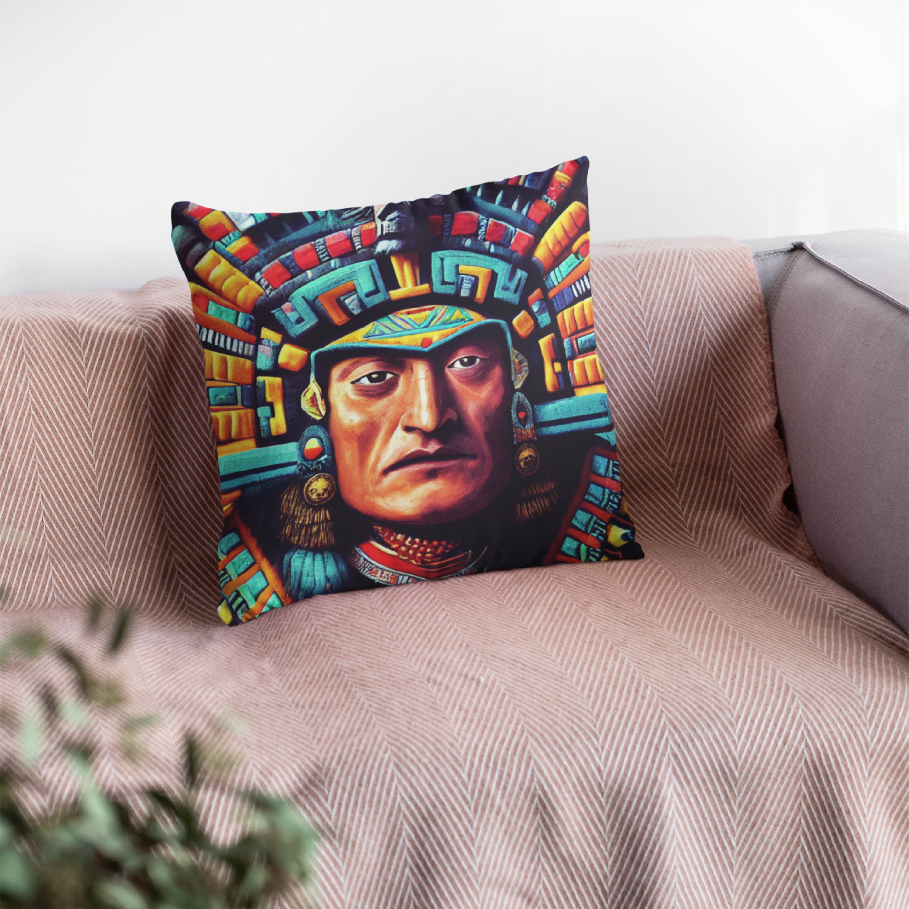 Indigenous Pattern Throw Pillow featuring vibrant colors and intricate designs, perfect for home decor.